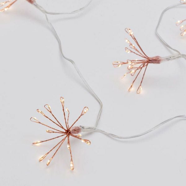 花の開花をイメージしたワイヤーが広がるLEDガーランドライト