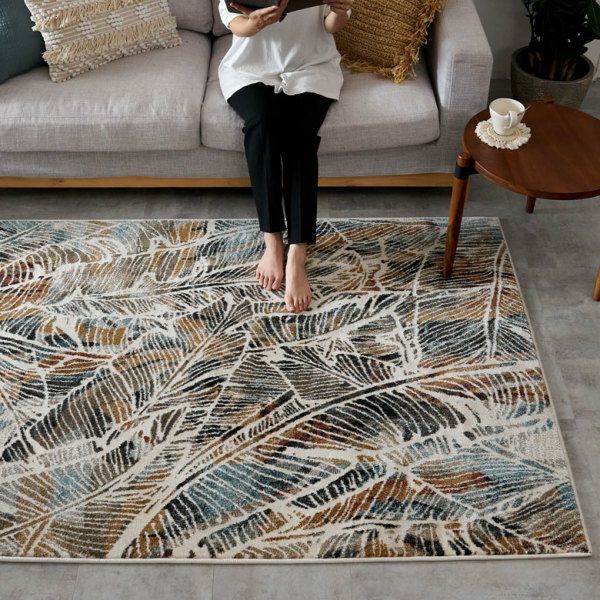 エジプト製リーフボタニカルラグ 130×190cm ウィルトン織 ホット