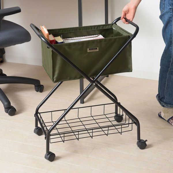 折り畳みできるキャスター付きバスケットワゴン 約W52.5×D35×H66cm
