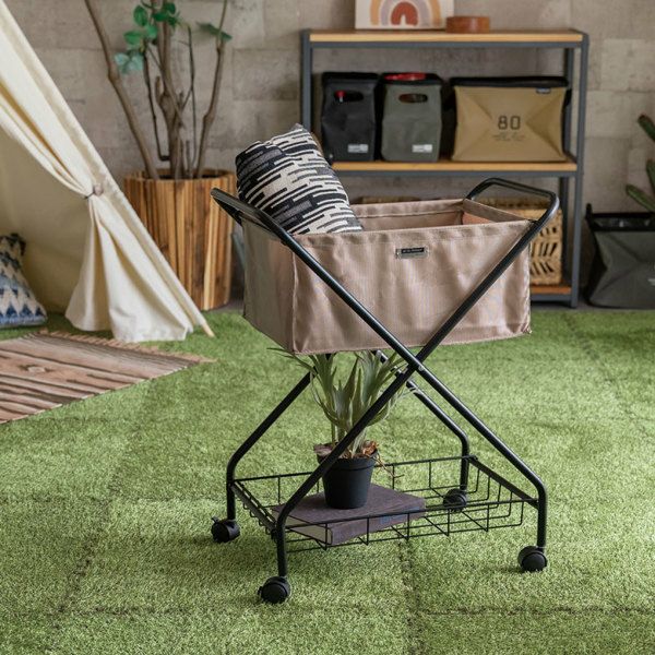 折り畳みできるキャスター付きバスケットワゴン 約W52.5×D35×H66cm