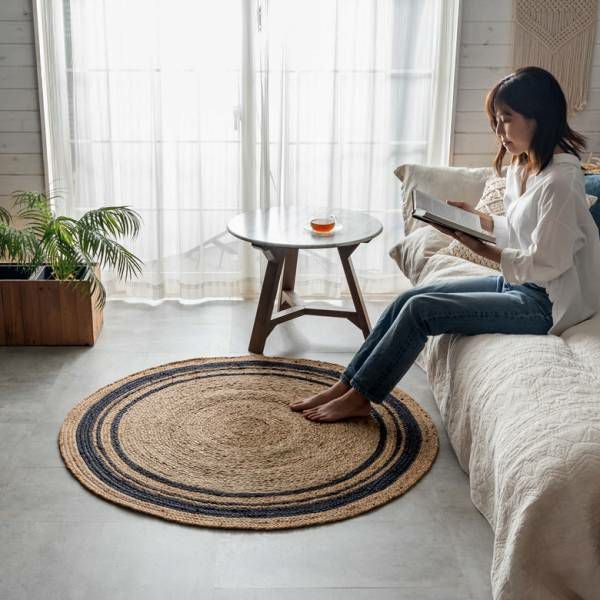 ラグ カーペット ジュートラグ 幅120cm 120×120 円形 丸 約 W 120cm D