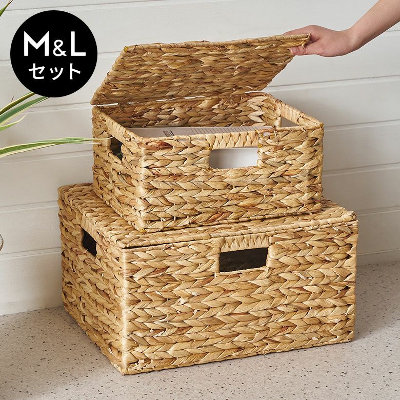 かご バスケット 蓋付き M L 2個セット 収納バスケット 収納ボックス