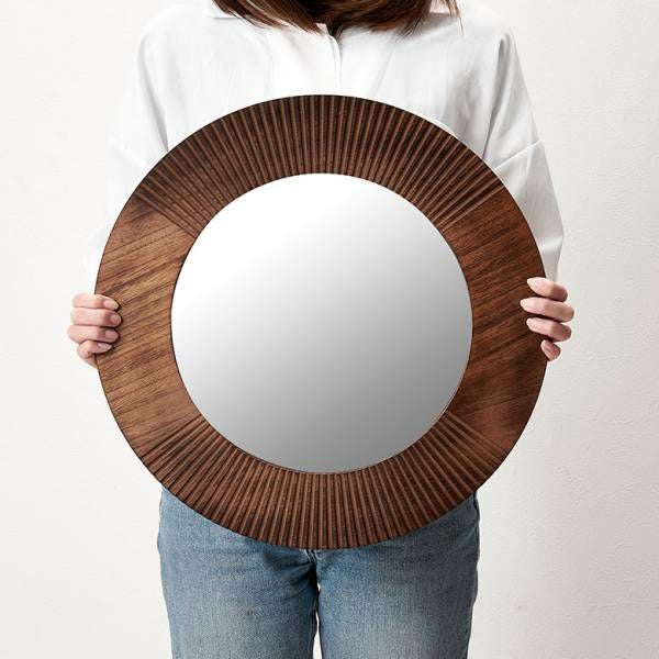 茶色丸い鏡　90ｘ90ｃｍ クルベ ラウンドミラー | AXCIS ONLINE
