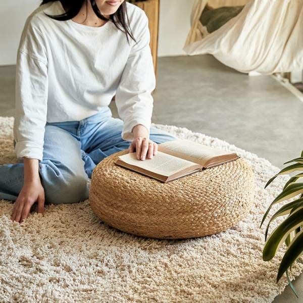 フロアクッション 座布団 ジュート 麻 丸型 円形 ラウンド 約 W 46 × D