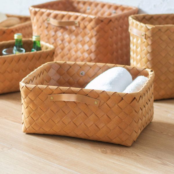 かご バスケット 収納 白樺風 ハンドル付き 36×30cm 浅型タイプ 収納
