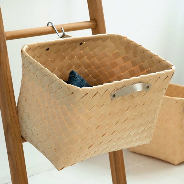 白樺かご風の収納バスケット 深型Lサイズ 3個セット 約W38×D26×H26cm