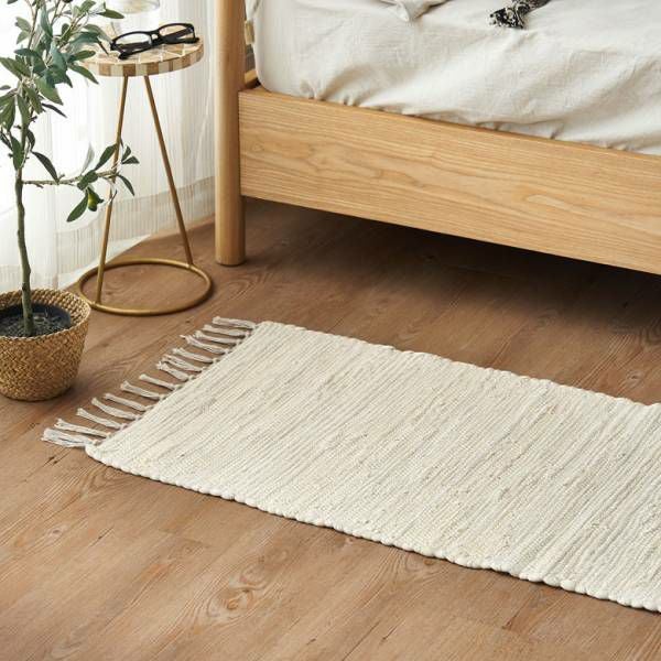キッチンマット フリンジ 無地 インド製 コットン100% 約 45×180cm