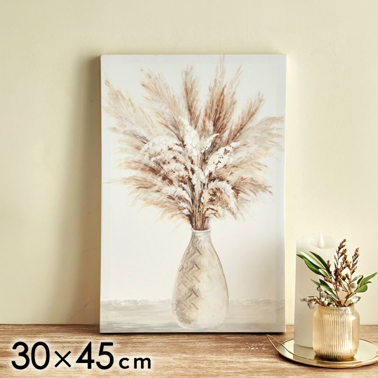 油絵調タッチで描くパンパスグラスのキャンバスアートパネル 約30×45cm