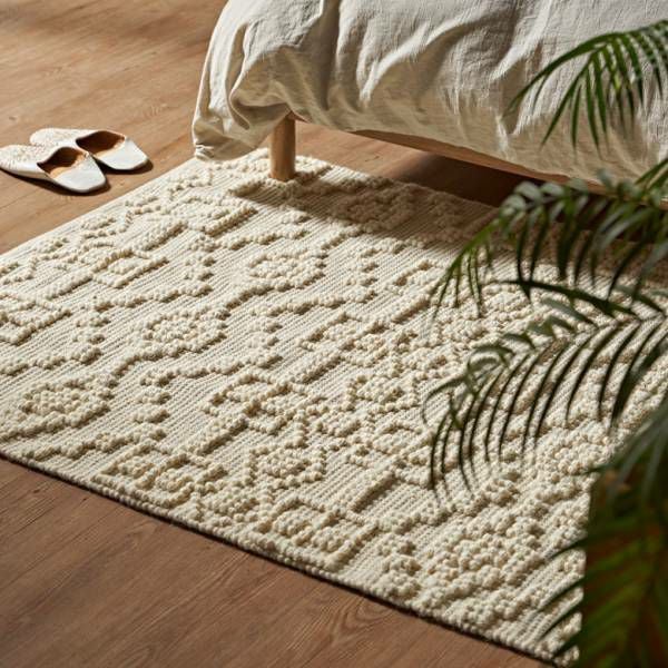 ラグ ラグマット コットン ウール 100×140cm 約 1畳 アイボリー オール
