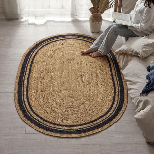 ラグ カーペット ジュートラグ 幅190cm 130×190 楕円形 約 W 130cm D