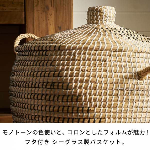 バスケット ふた付き 持ち手付 かごバスケット シーグラス 約 W 44cm D