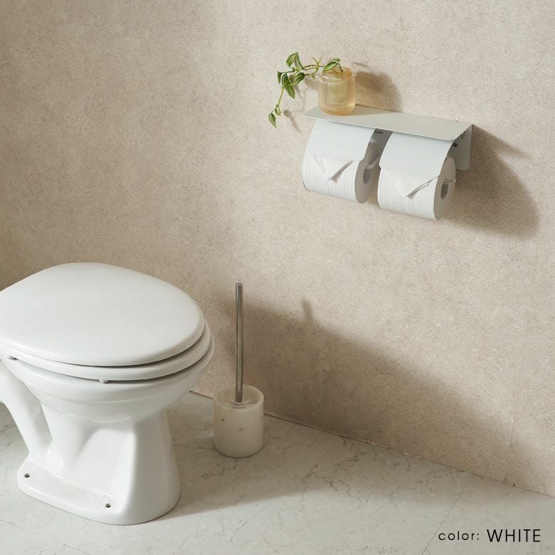 トイレットペーパーホルダー ダブル 2連 棚付き スチール 約 W 30cm D
