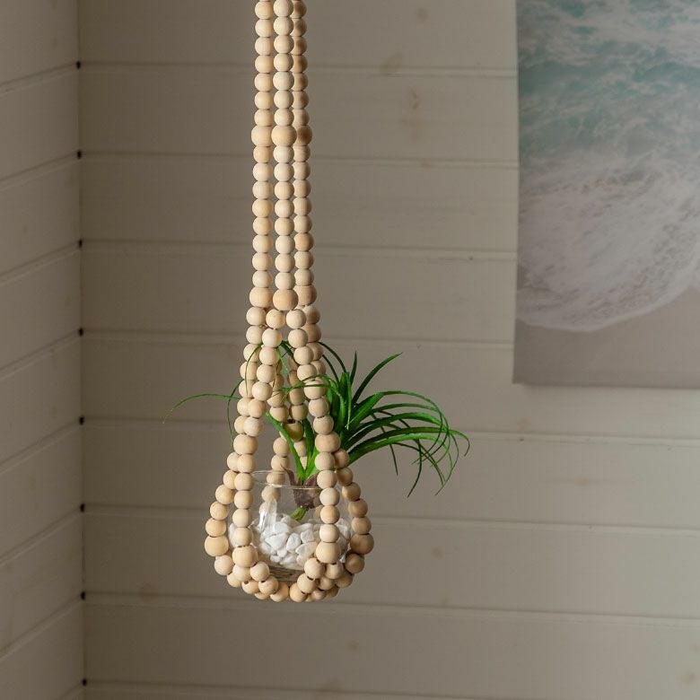 プラントハンガーハンギングプランターウッドビーズ木製約W10cmD10cmH70cmナチュラル吊り下げ壁掛け観葉植物グリーンフラワー花多肉植物デコレーションディスプレイリビング玄関リゾートおしゃれ北欧インテリア雑貨西海岸[94764]