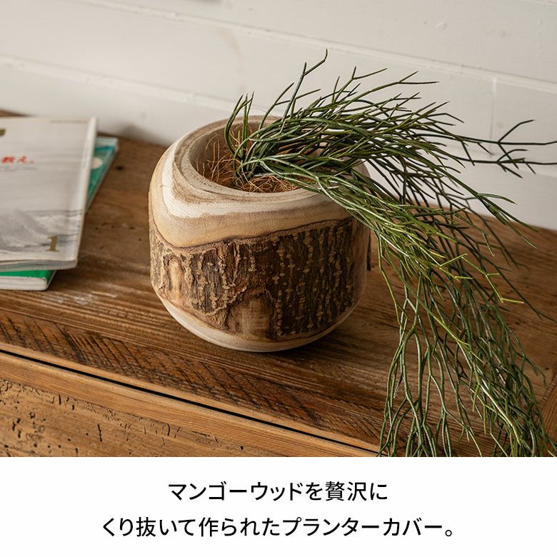 プランターカバー 鉢カバー 天然木 木製 マンゴーウッド 約 W 20cm D