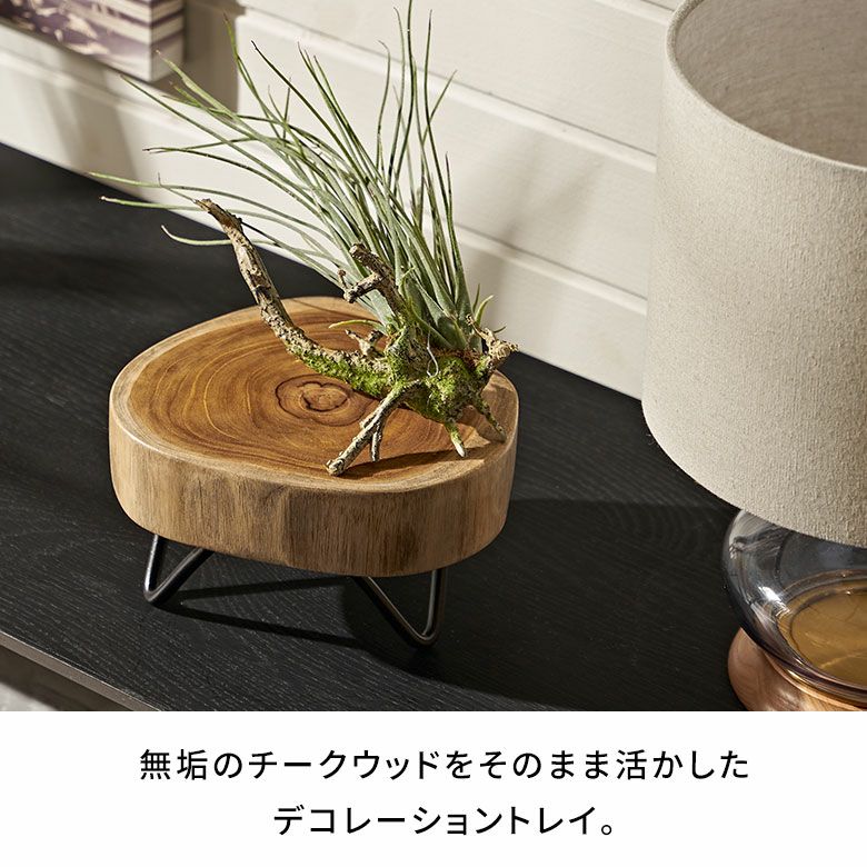 デコレーショントレイ 脚付き 木製 天然木 切り株 アイアン 約 W 20cm
