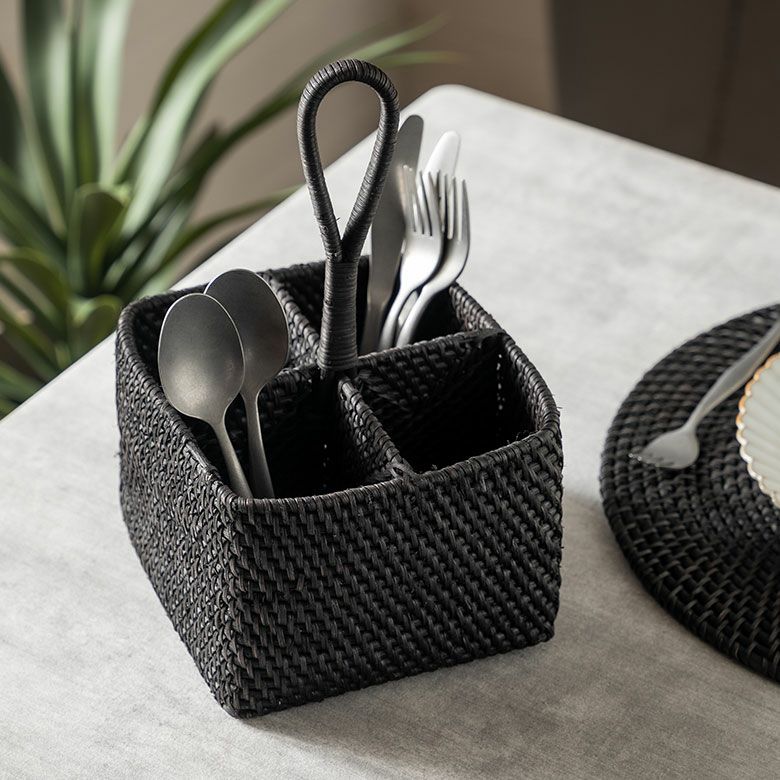 カトラリースタンドラタン籐ブラック収納ペン立て約W18cmD18cmH12cmカトラリー入れペンスタンドリモコンカトラリーフォークナイフスプーン箸テーブルウエアダイニングキッチンキッチン雑貨おしゃれ北欧リゾート雑貨インテリア西海岸[14111]