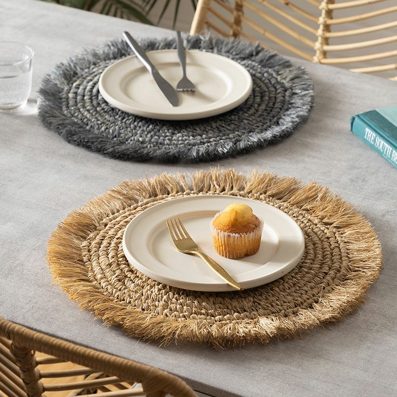 ランチョンマットラフィアラウンド円形丸プレースマット約W38cmD38cmH1cmランチマットプレイスマットディスプレイマットマットナチュラルグレーフリンジリゾートインテリアキッチン雑貨おしゃれ北欧リゾート雑貨インテリア南国西海岸[14092]