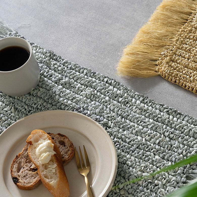 ランチョンマット天然素材ラフィアフリンジ付き46cm×34cm[13880]【ランチマットおしゃれ椰子素材麦わらかわいいインテリア長方形フリンジナチュラルリゾートインテリアナチュラルライトブルーライトブルー西海岸ハワイアンサーフコースタル】