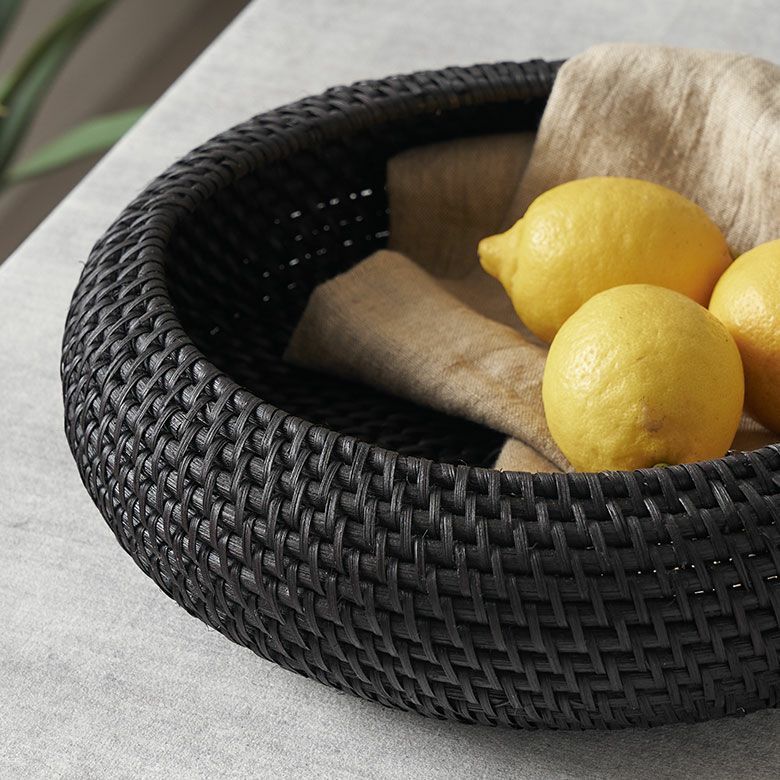 バスケット ラタン 籐 ブラック Mサイズ ボウル 約 W 25cm D 25cm H