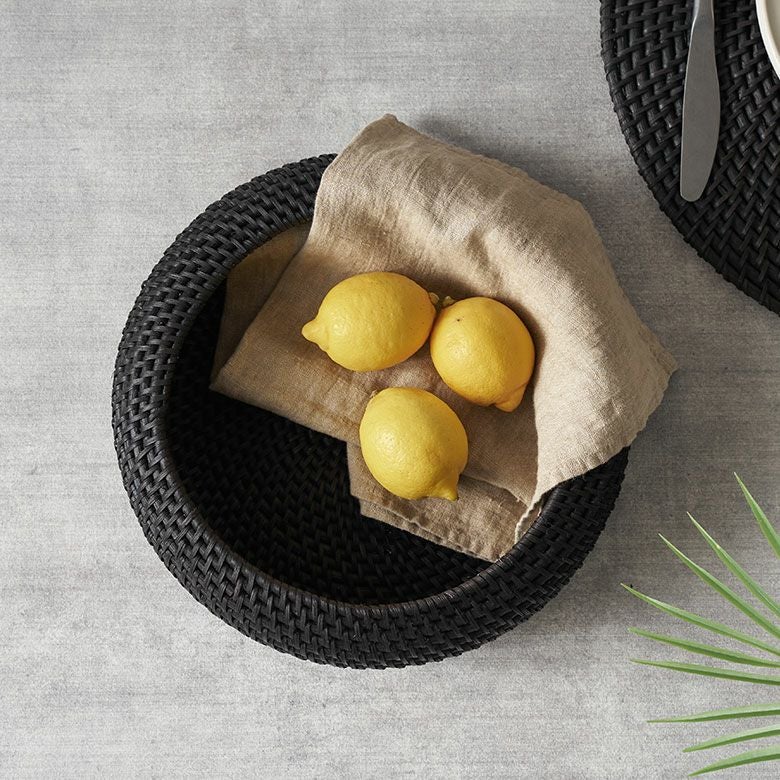 バスケット ラタン 籐 ブラック Mサイズ ボウル 約 W 25cm D 25cm H
