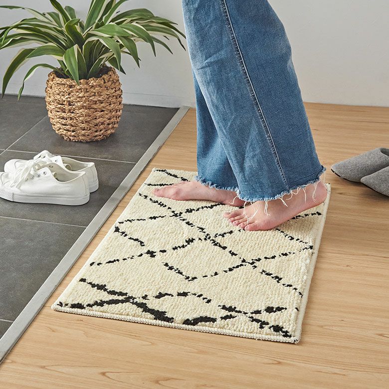 日本製ラグラグマット玄関マット室内約45×70cm国産ベニオワレン風クロス長方形防ダニ抗菌防臭洗えるカーペット絨毯じゅうたんホットカーペット床暖房対応可敷物マットオールシーズンおしゃれ北欧リゾート雑貨インテリア西海岸風[84349]