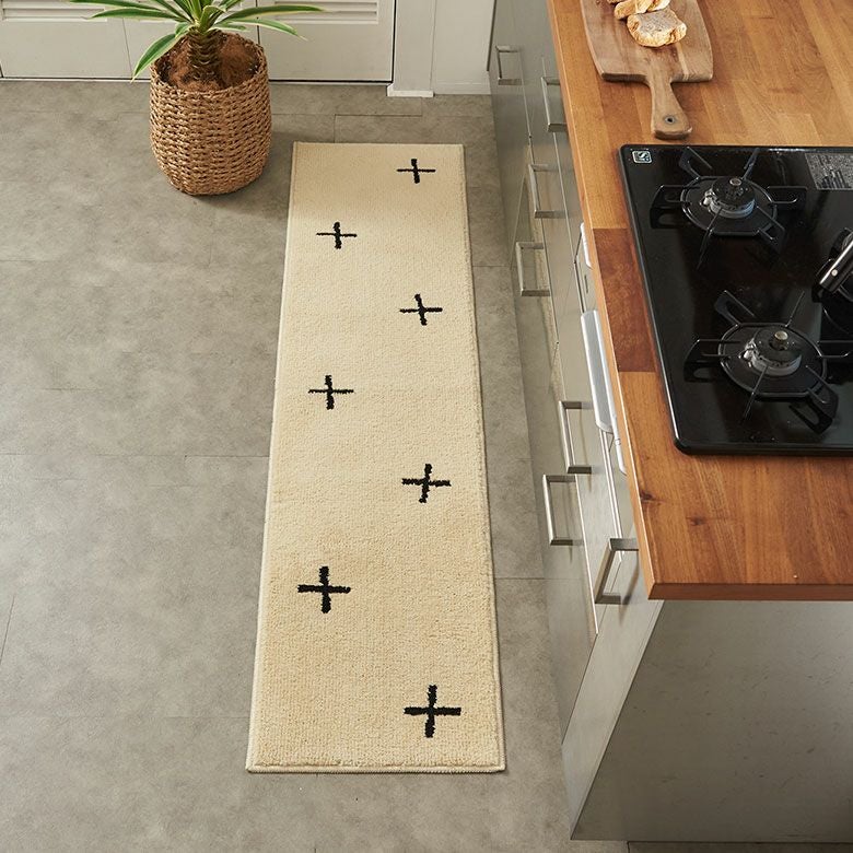 日本製ラグラグマットキッチンマット約45×180cm国産ベニオワレン風クロス長方形防ダニ抗菌防臭洗えるカーペット絨毯じゅうたんホットカーペット床暖房対応可敷物マットオールシーズンおしゃれ北欧リゾート雑貨インテリア西海岸風[84350]