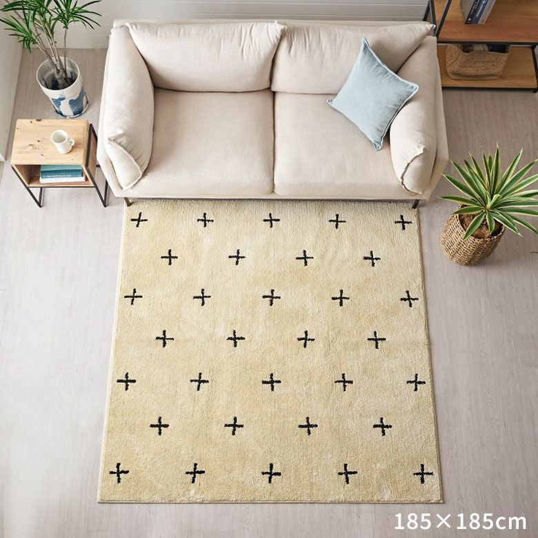 日本製ラグラグマット約185×185cm国産ベニオワレン風クロス正方形防ダニ抗菌防臭洗えるカーペット絨毯じゅうたんホットカーペット床暖房対応可敷物マットオールシーズンウォッシャブルおしゃれ北欧リゾート雑貨インテリア西海岸風[84352]