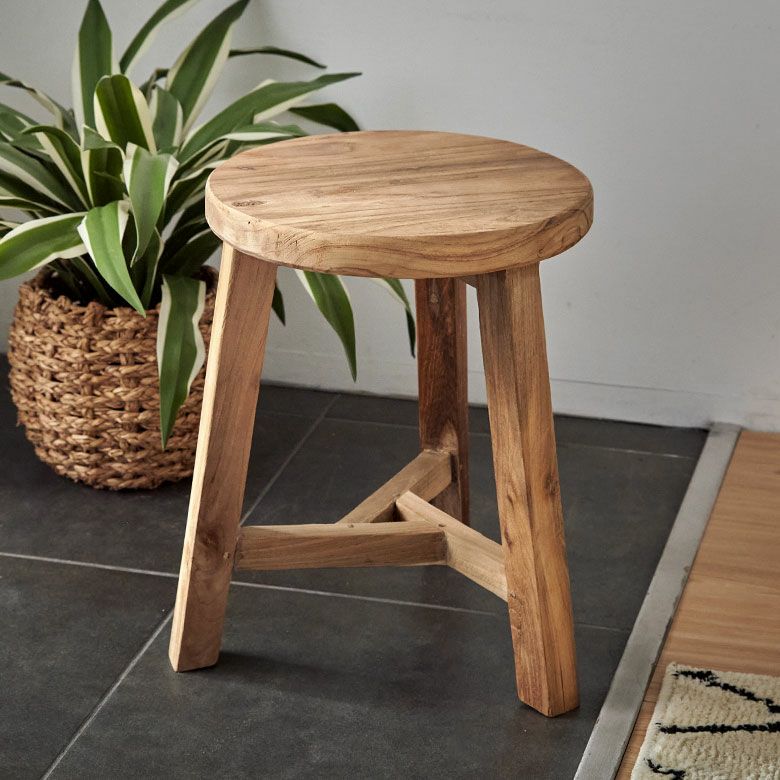 スツールチークウッド天然木木製ショートタイプ古材約W36cmD36cmH39cm椅子チェアプランタースタンドラウンドスツールいすイスダイニングチェア花台フラワースタンド飾り台鉢置き観葉植物おしゃれ北欧リゾート家具インテリア西海岸[14134]