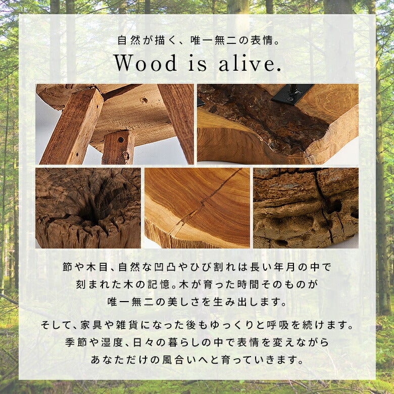 天然木チークウッド無垢材の切り株をそのまま生かして作られたロー
