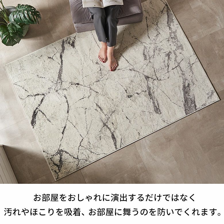 ふんわりなのに遊び毛が出にくいウィルトンラグカーペット（大理石柄