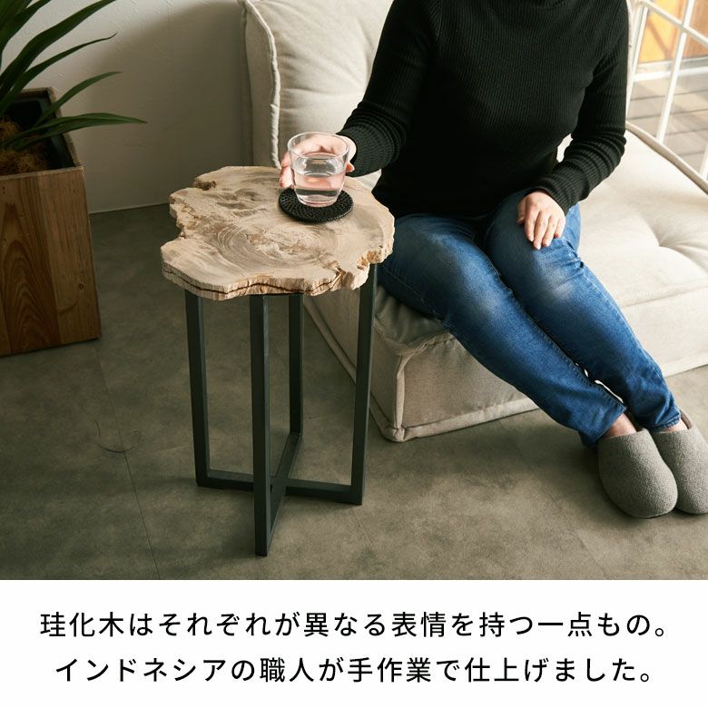 貴重な木化石のスツールとテーブル SDGs達成のために！テーブルになれなかった“木のカケラ”に命を吹き