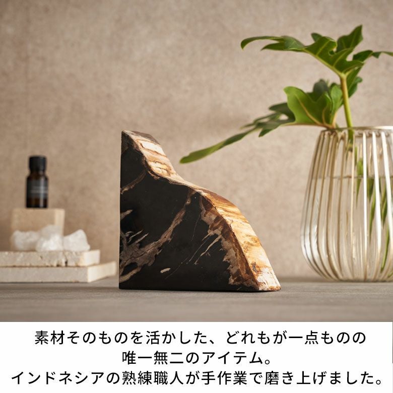 大自然の歴史を纏う木の化石フォッシルストーンで作られたブックエンド