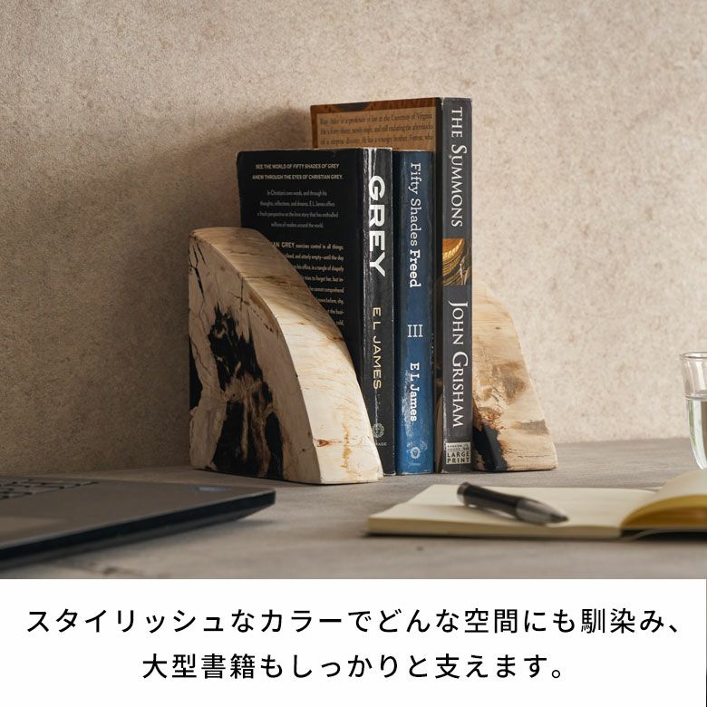 大自然の歴史を纏う木の化石フォッシルストーンで作られたブックエンド
