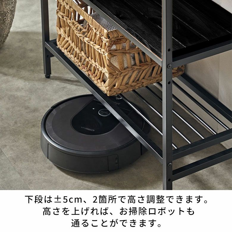 3段シェルフ ブラックアイアン×天然木 スタイリッシュ 天然木 アイアン 3段 ラック 幅90 奥行34.7 高さ75 木製 スチール 収納