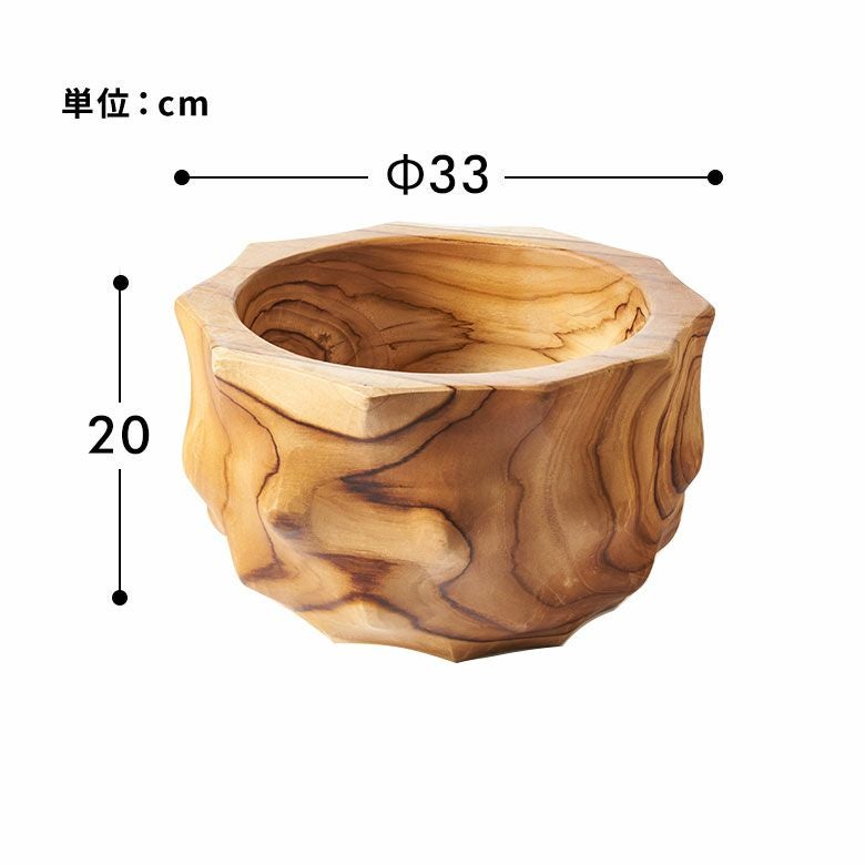 プランターカバーやフルーツボウルに使えるチークウッドから削り出した