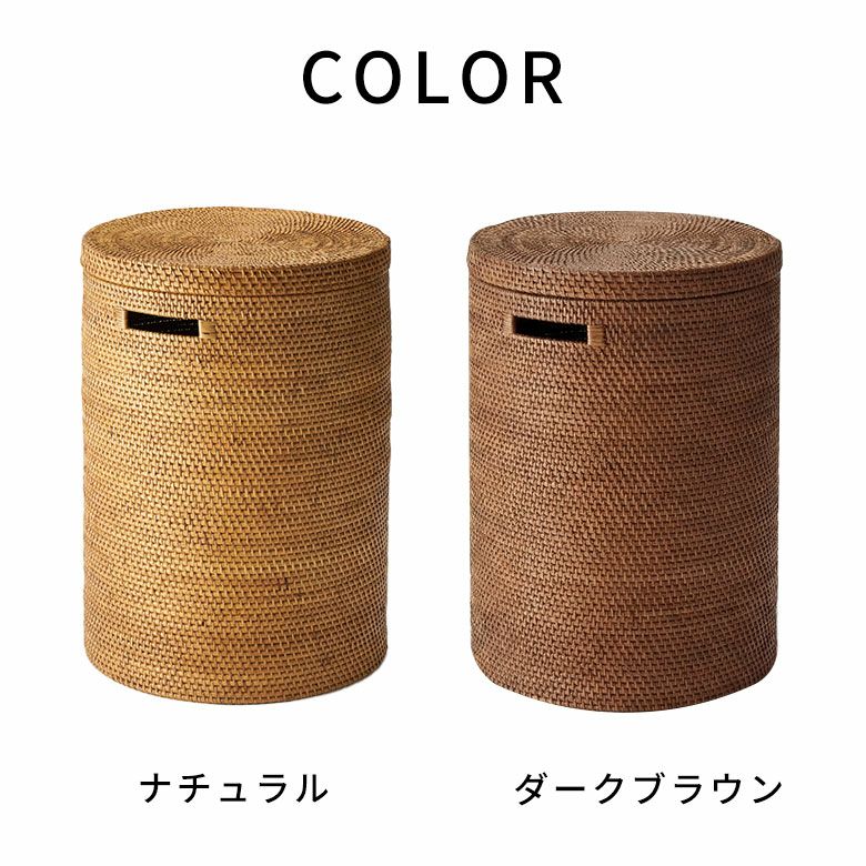 ランドリーバスケットやゴミ箱にも使えるアタとラタンで編まれたフタ