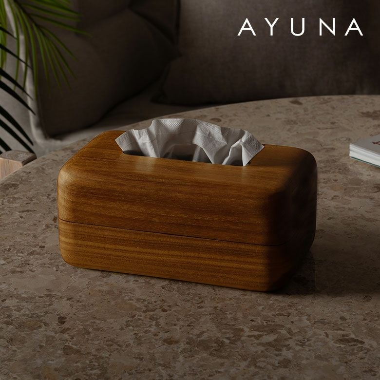 AYUNA アユナシリーズ］チーク無垢材 ティッシュケース 長方形 [14289