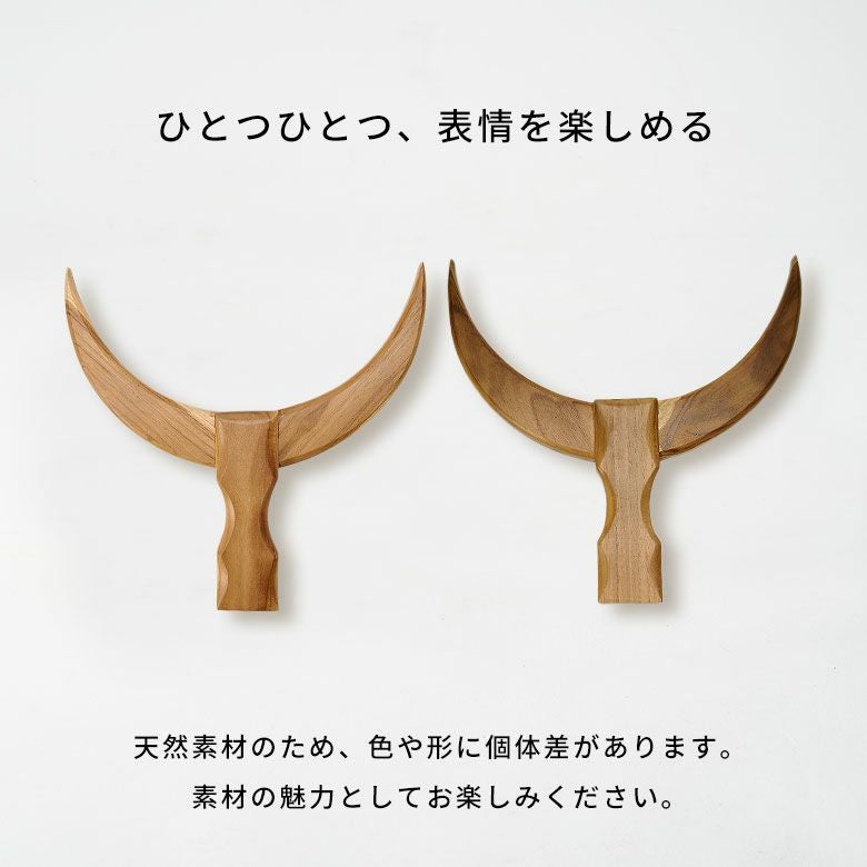 天然素材 ホーン ウォールデコレーション 壁掛けオブジェ 力強い存在感を放つチーク材バッファローホーンの立体ウォールデコ