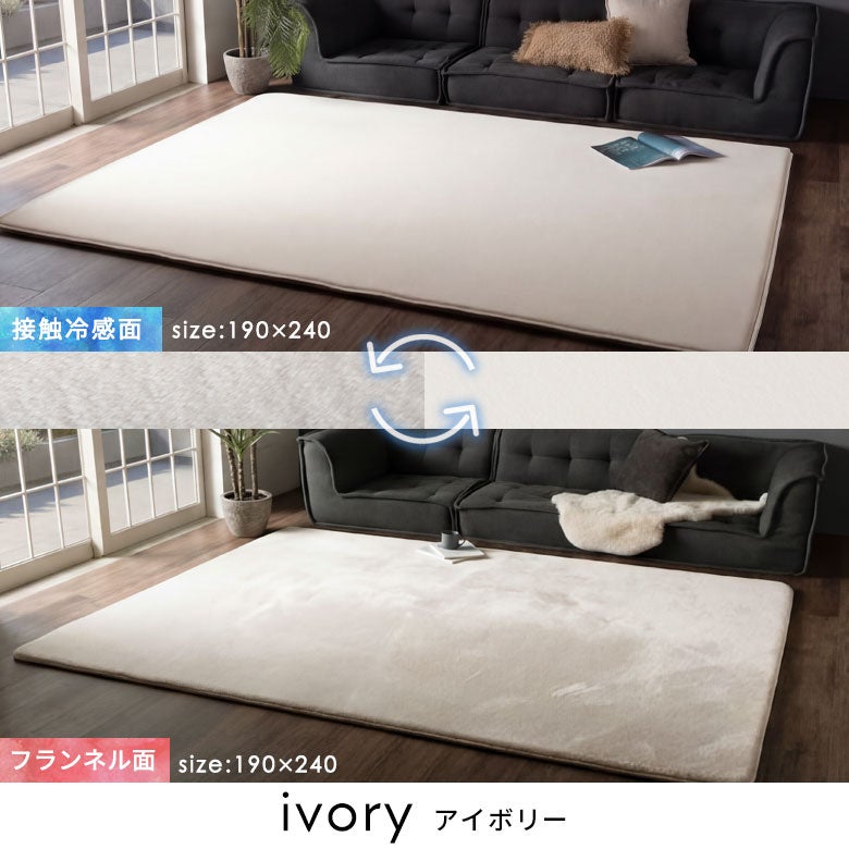 接触冷感／フランネル 高反発リバーシブルラグ 超極厚もっちり弾力