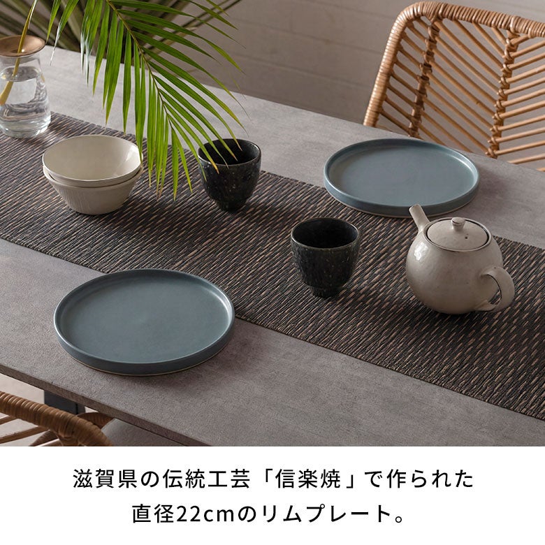 朝食からディナーまで、一枚で食卓が整う 信楽焼 ライトブルー 22cm